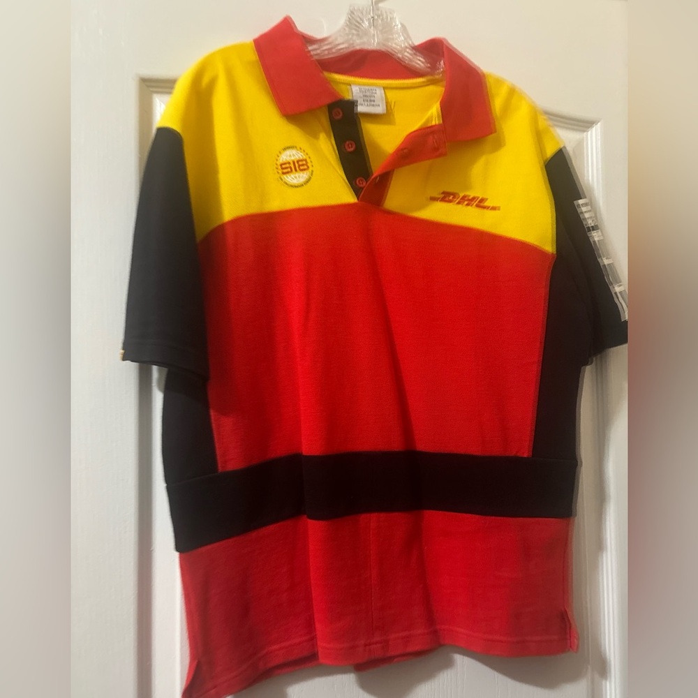 VETEMENTS DHL Red and Yellow Polo Shirt
